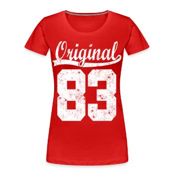 83 nés Gift - T-shirt bio Premium Femme - rouge - Devant - Mia (176cm)
