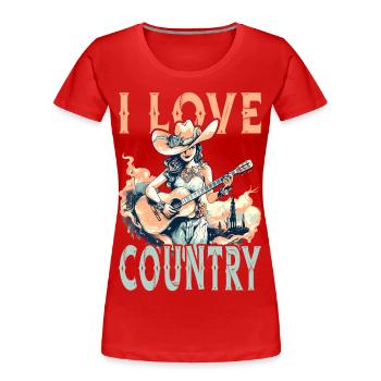 J’aime la musique country guitare western USA vintage - T-shirt bio Premium Femme - rouge - Devant - Mia (176cm)