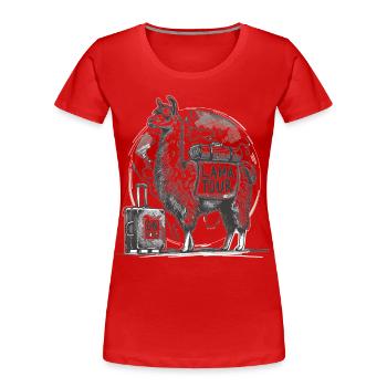 Lama on Tour : Aventurier sur la route - T-shirt bio Premium Femme - rouge - Devant - Mia (176cm)