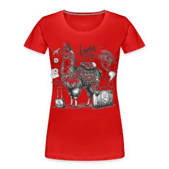 Globetrotter Lama: Auf Weltreise - Frauen Premium Bio T-Shirt - Rot - Vorne - Mia (176cm)