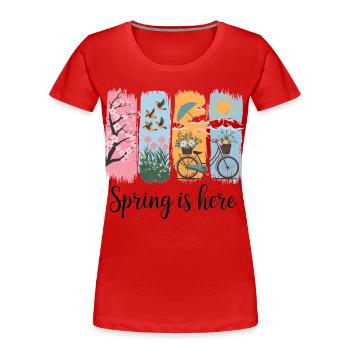 Réveil printanier – Fleurs, oiseaux et vélo - T-shirt bio Premium Femme - rouge - Devant - Mia (176cm)