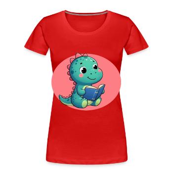 Dino liest Buch - Frauen Premium Bio T-Shirt - Rot - Vorne - Mia (176cm)