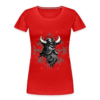 Vegvísir mit Wikingerkopf - Frauen Premium Bio T-Shirt - Rot - Vorne - Mia (176cm)