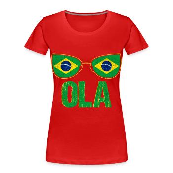 Brazil Flag - Women's Premium Organic T-Shirt - red - Front - Mia (176cm)