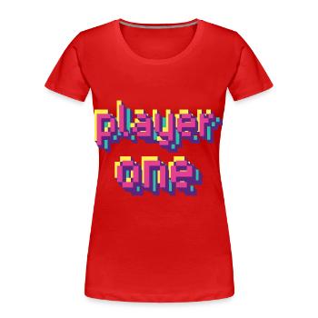 player one gamer 80er 90er style retro Shirt - Frauen Premium Bio T-Shirt - Rot - Vorne - Mia (176cm)