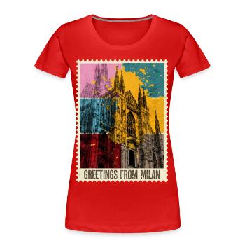 Mailand Italien Stadt Skyline Briefmarke Bunt - Frauen Premium Bio T-Shirt - Rot - Vorne - Mia (176cm)