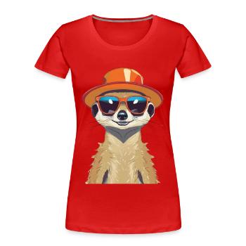 Erdmännchen mit Sonnenbrille und Sonnenhut - Frauen Premium Bio T-Shirt - Rot - Vorne - Mia (176cm)