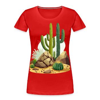Wüste mit Kakteen und Felsen - Frauen Premium Bio T-Shirt - Rot - Vorne - Mia (176cm)