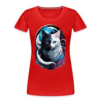 Chat fantasy yin et yang - T-shirt bio Premium Femme - rouge - Devant - Mia (176cm)