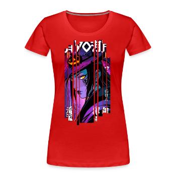 Halloween - Sorcière effet Géométrique Mauve - T-shirt bio Premium Femme - rouge - Devant - Mia (176cm)