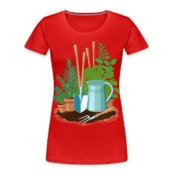 Ustensiles de jardinier : pelle, râteau, ect - T-shirt bio Premium Femme - rouge - Devant - Mia (176cm)