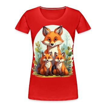 Fuchs Mama mit ihren Jungen im Wald - Frauen Premium Bio T-Shirt - Rot - Vorne - Mia (176cm)