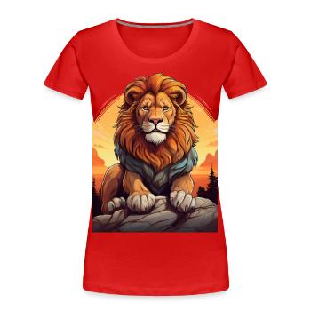 Lion au coucher du soleil - T-shirt bio Premium Femme - rouge - Devant - Mia (176cm)
