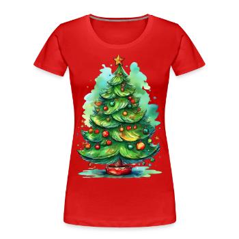 Noël - Arbre de Noël Illustration à l’aquarelle - T-shirt bio Premium Femme - rouge - Devant - Mia (176cm)