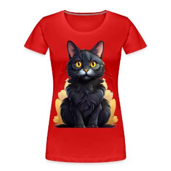 Schwarzer Kater - Frauen Premium Bio T-Shirt - Rot - Vorne - Mia (176cm)