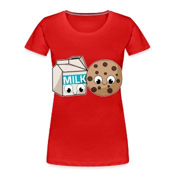 Biscuits et lait Kawaii Illustration Love Match - T-shirt bio Premium Femme - rouge - Devant - Mia (176cm)