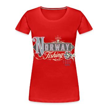 Norvège 2026 Pêche à la ligne Voyage de pêche - T-shirt bio Premium Femme - rouge - Devant - Mia (176cm)