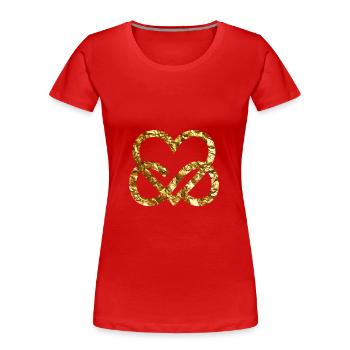Polyamour Cœur d’Or Doré Infini Coeur - T-shirt bio Premium Femme - rouge - Devant - Mia (176cm)
