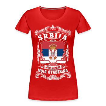Srbija - Serbia - Serbien - Frauen Premium Bio T-Shirt - Rot - Vorne - Mia (176cm)