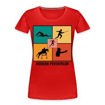 Pentathlon moderne - Escrime Natation Équitation - T-shirt bio Premium Femme - rouge - Devant - Mia (176cm)
