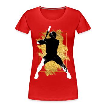 Baseball Baseballspieler Gold Splash Grunge - Frauen Premium Bio T-Shirt - Rot - Vorne - Mia (176cm)