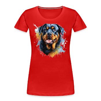 Vibrant Rottweiler Splash Art | Bold Dog Lover Pri - Women's Premium Organic T-Shirt - red - Front - Mia (176cm)