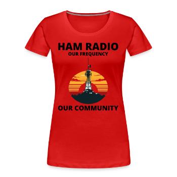 Tour de radio amateur Sunrise unissant notre fréquence - T-shirt bio Premium Femme - rouge - Devant - Mia (176cm)