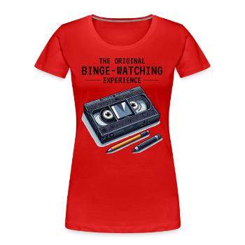 Retro VHS Kassette Nostalgisches 80er Jahre Binge-Watching - Frauen Premium Bio T-Shirt - Rot - Vorne - Mia (176cm)