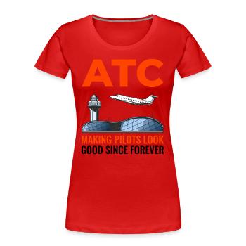 Fluglotse ATC Aviation Humor Flugzeug - Frauen Premium Bio T-Shirt - Rot - Vorne - Mia (176cm)