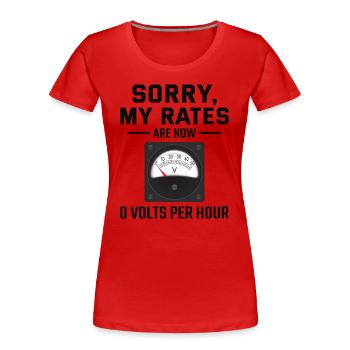 Électricien à la retraite : 0 volts par heure - T-shirt bio Premium Femme - rouge - Devant - Mia (176cm)