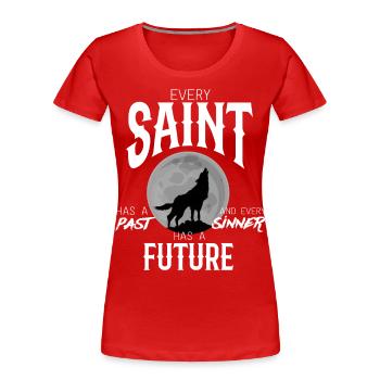 Holy sinner wolf saying gift past - Women's Premium Organic T-Shirt - red - Front - Mia (176cm)