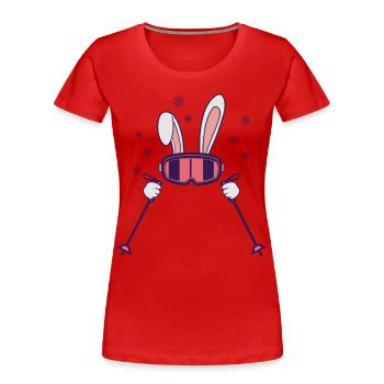 Skihase mit Skistöcken und Skibrille - Frauen Premium Bio T-Shirt - Rot - Vorne - Mia (176cm)