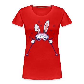 Skihase mit Skistöcken und Skibrille - Frauen Premium Bio T-Shirt - Rot - Vorne - Mia (176cm)