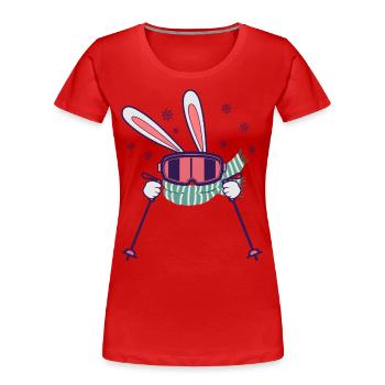 Skihase mit Skistöcken Skibrille und Schal - Frauen Premium Bio T-Shirt - Rot - Vorne - Mia (176cm)