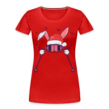 Lapin de ski Lapin de ski avec chapeau de Père Noël et bâtons de ski - T-shirt bio Premium Femme - rouge - Devant - Mia (176cm)