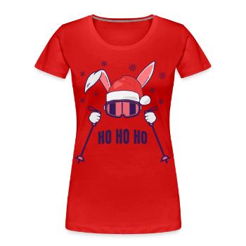 Lapin de ski Lapin de ski avec chapeau de Père Noël et bâtons de ski - T-shirt bio Premium Femme - rouge - Devant - Mia (176cm)