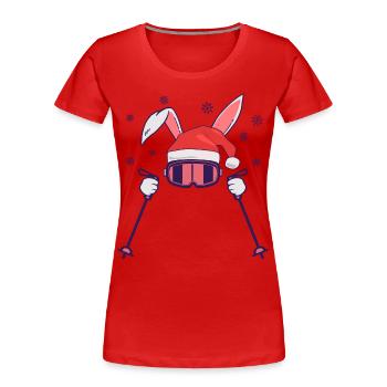 Lapin de ski Lapin de ski avec chapeau de Père Noël et bâtons de ski - T-shirt bio Premium Femme - rouge - Devant - Mia (176cm)