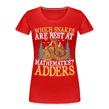 Which Snakes Are Best At Mathematics? Adders - Frauen Premium Bio T-Shirt - Rot - Vorne - Mia (176cm)