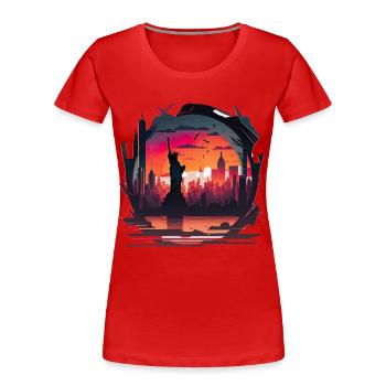 New York City Skyline Sonnenuntergang Hitze - Frauen Premium Bio T-Shirt - Rot - Vorne - Mia (176cm)