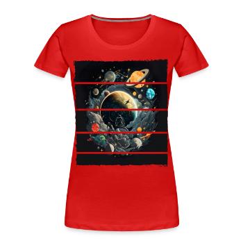 Space Planeten Astronaut für einen Kinder und - Frauen Premium Bio T-Shirt - Rot - Vorne - Mia (176cm)