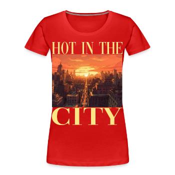 New York City Skyline Sonnenuntergang Hitze - Frauen Premium Bio T-Shirt - Rot - Vorne - Mia (176cm)