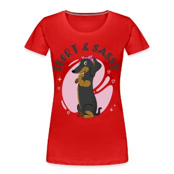 Kleiner und frecher Dackel - Frauen Premium Bio T-Shirt - Rot - Vorne - Mia (176cm)