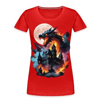 DRAGON MIDNIGHT BLAZE : VILLE EN FLAMMES, RAVAGE LUNAIRE - T-shirt bio Premium Femme - rouge - Devant - Mia (176cm)