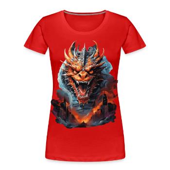 DRAGON MIDNIGHT BLAZE : LA VILLE EN FLAMMES ET EN RAVAGES - T-shirt bio Premium Femme - rouge - Devant - Mia (176cm)