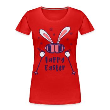 Joyeuses Pâques de la part du lapin de ski avec bâtons de ski - T-shirt bio Premium Femme - rouge - Devant - Mia (176cm)