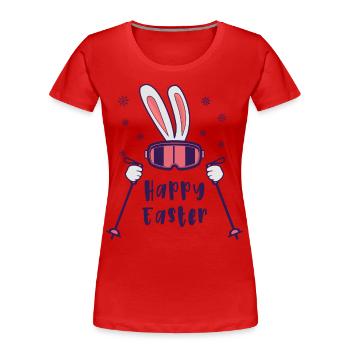 Joyeuses Pâques de la part du lapin de ski avec bâtons de ski - T-shirt bio Premium Femme - rouge - Devant - Mia (176cm)