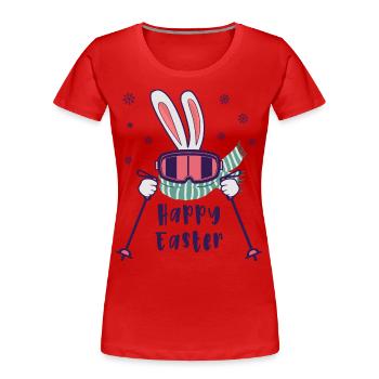 Joyeuses Pâques de la part du lapin de ski avec bâtons de ski - T-shirt bio Premium Femme - rouge - Devant - Mia (176cm)