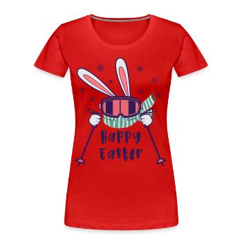 Joyeuses Pâques de la part du lapin de ski avec bâtons de ski - T-shirt bio Premium Femme - rouge - Devant - Mia (176cm)