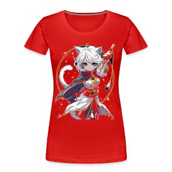 Anime Katze Mädchen niedlich Kawaii Charakter - Frauen Premium Bio T-Shirt - Rot - Vorne - Mia (176cm)