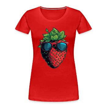 Lustige Erdbeere mit Sonnenbrille Frucht Tropisch - Frauen Premium Bio T-Shirt - Rot - Vorne - Mia (176cm)